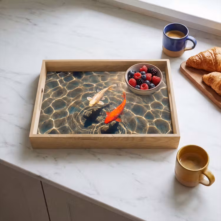 Vis - Water - Dieren - Oranje - Goud Dienblad Rechthoek middel -sfeer2