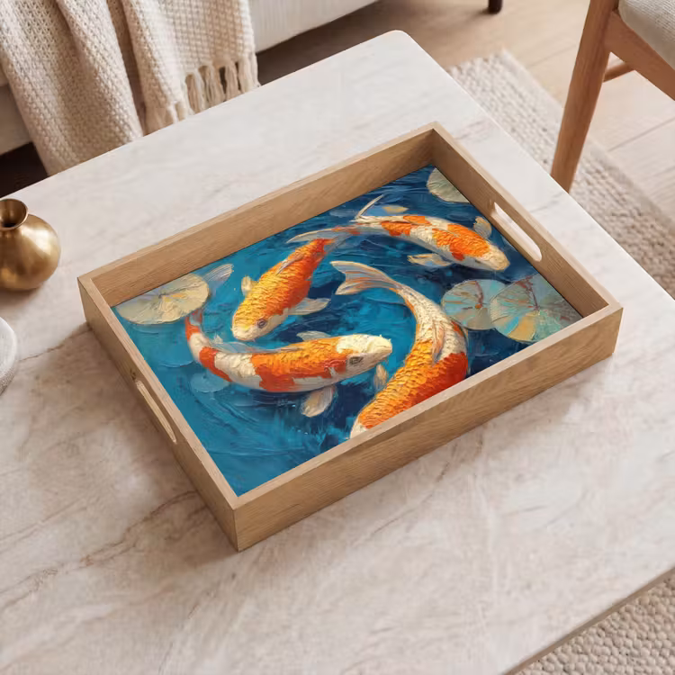 Vissen - Waterlelies - Oranje - Water Dienblad Rechthoek middel -sfeer1