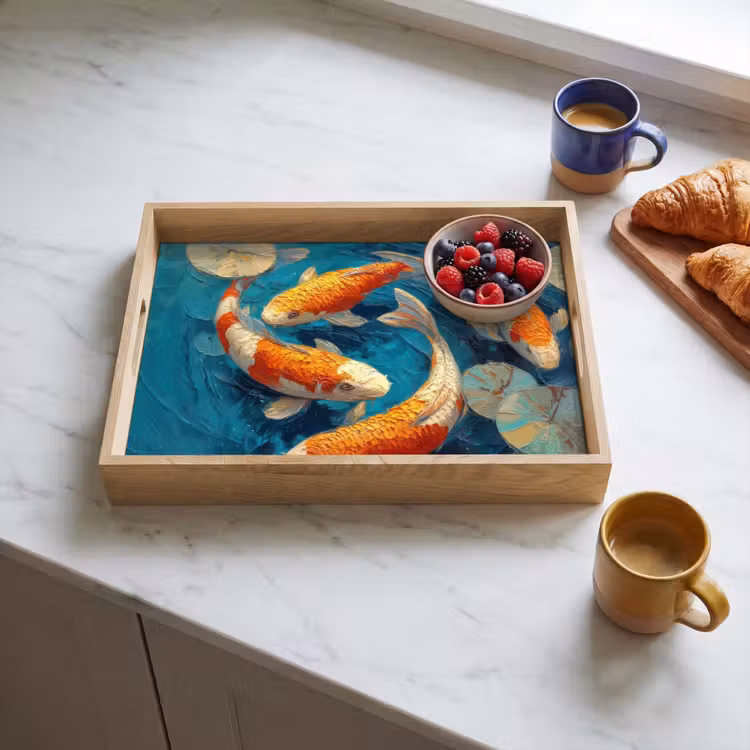 Vissen - Waterlelies - Oranje - Water Dienblad Rechthoek middel -sfeer2