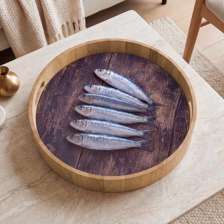 Tray - Fish - Wood - Food - Vis - Hout - Eten Dienblad Rond middel