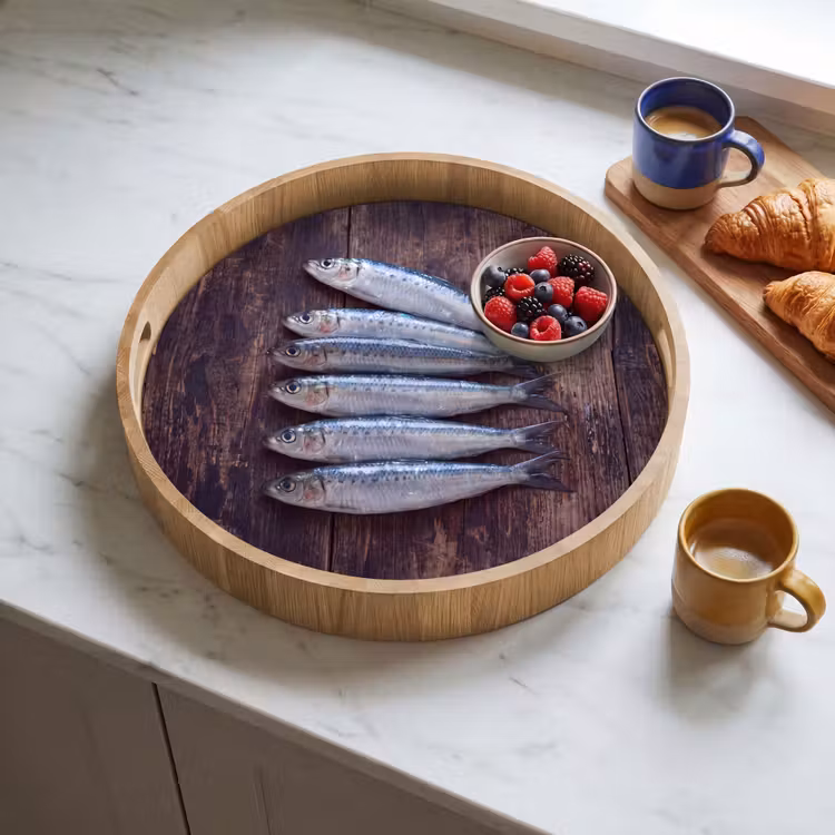 Tray - Fish - Wood - Food - Vis - Hout - Eten Dienblad Rond middel