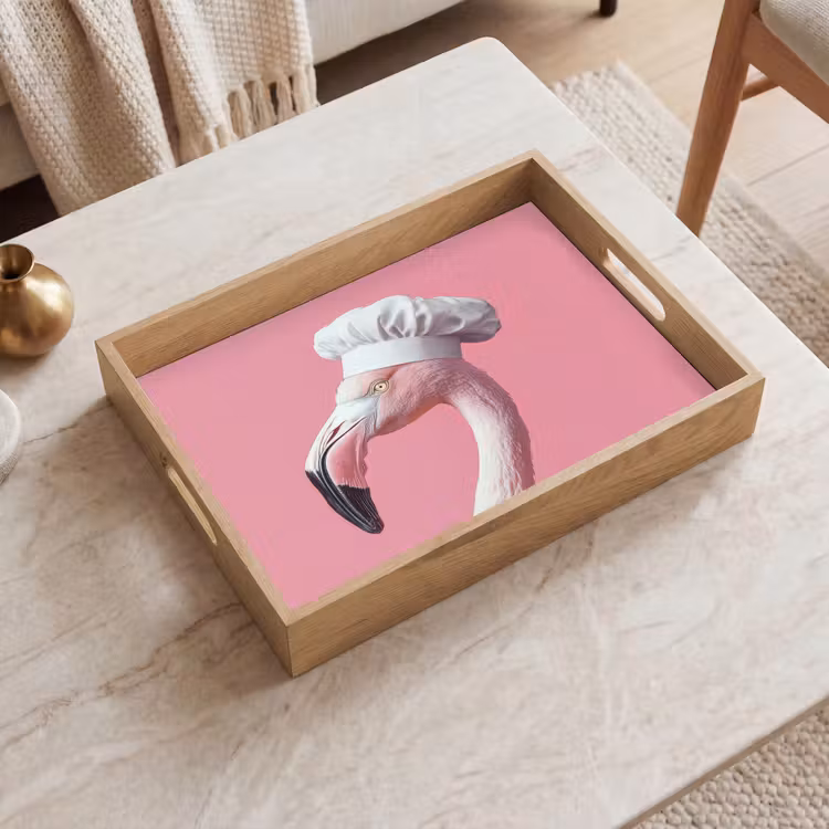 Flamingo - Roze - Koksmuts - Vogel Dienblad Rechthoek middel -sfeer1