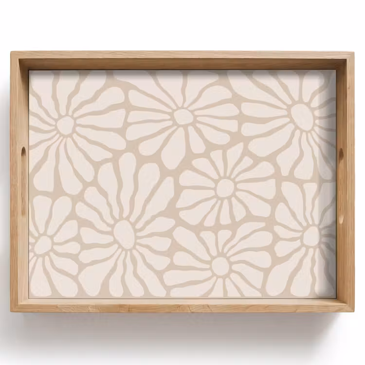 Bloemen - Print - Beige - Bruin - Minimalistisch Dienblad Rechthoek middel -z3d_shopping