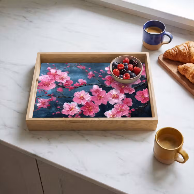 Bloem - Bloesems - Roze - Abstract Dienblad Rechthoek middel -sfeer2