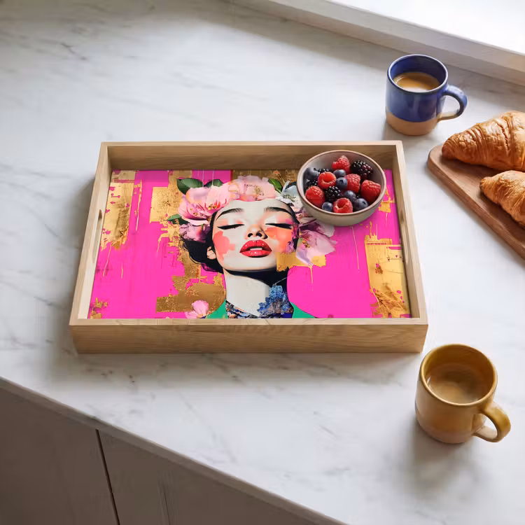Bloemenkroon - Goud - Vrouw - Portret Dienblad Rechthoek middel -sfeer2