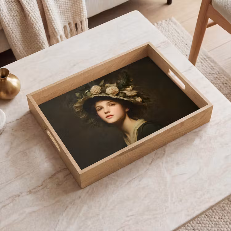 Bloemenhoed - Portret - Vrouw Dienblad Rechthoek middel -sfeer1