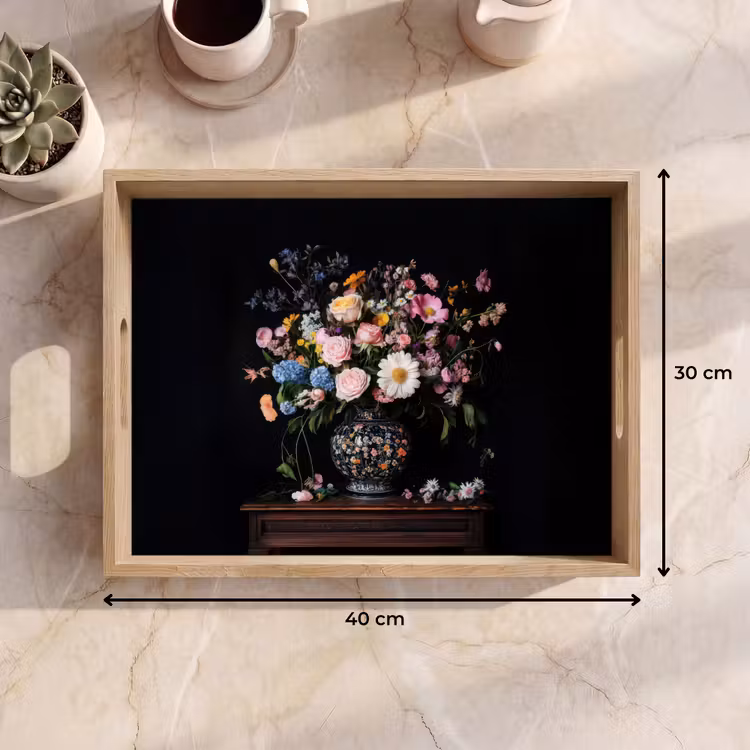 Bloemenvaas - Hout - Bloemen - Boeket Dienblad Rechthoek middel -USP_Formaat