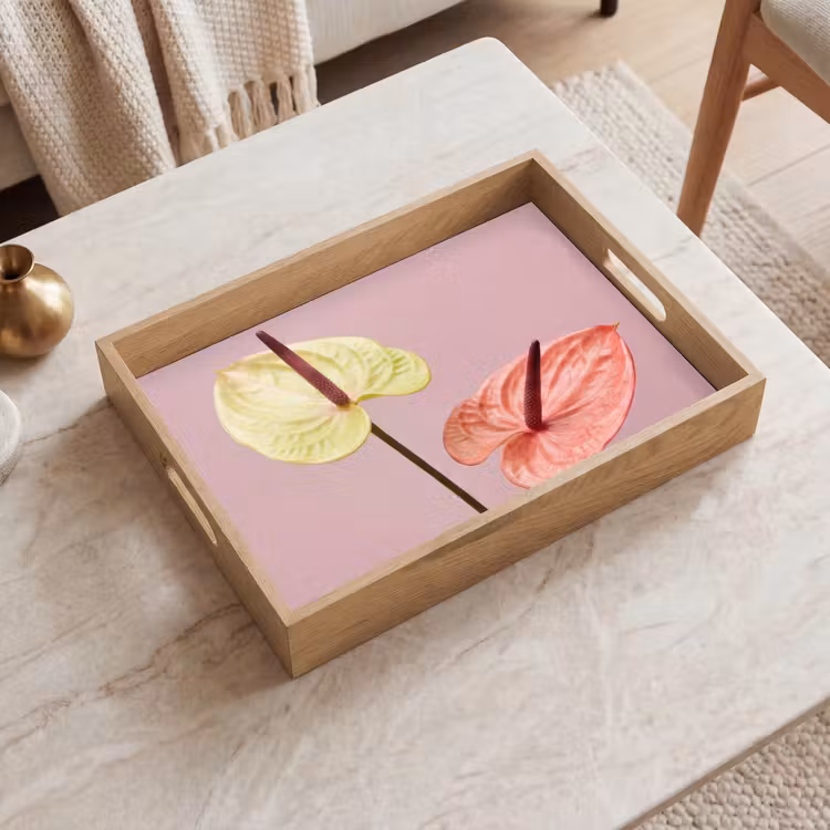 Bloemen - Anthuriums - Geel - Roze Dienblad Rechthoek middel -sfeer1