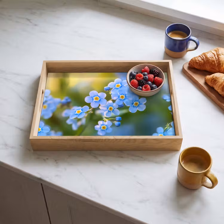 Bloemetjes - Blauw - Vergeet mij nietjes Dienblad Rechthoek middel -sfeer2