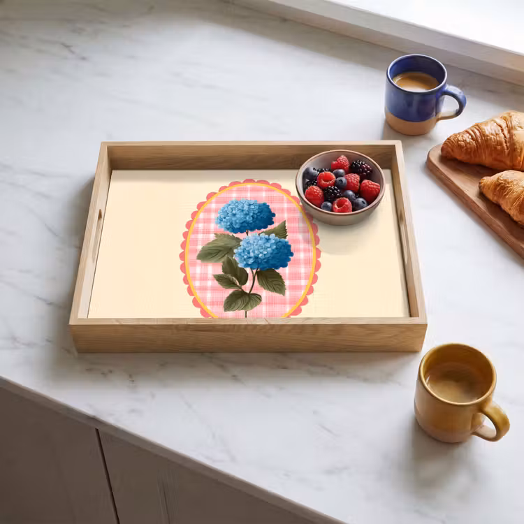 Bloemen - Blauw - Lijst - Bladeren Dienblad Rechthoek middel -sfeer2