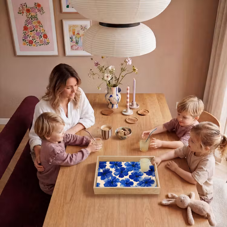 Bloemen - Blauw -Patroon - Wit Dienblad Rechthoek middel -sfeer4