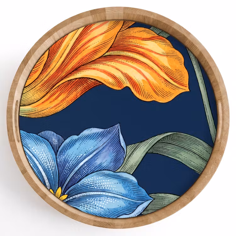 Tray - Flowers - Botanical - Pattern - Bloemen - Botanisch - Patroon Dienblad Rond middel