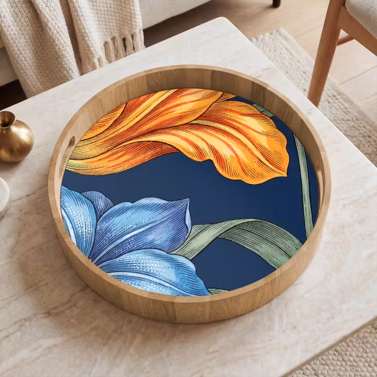 Tray - Flowers - Botanical - Pattern - Bloemen - Botanisch - Patroon Dienblad Rond middel