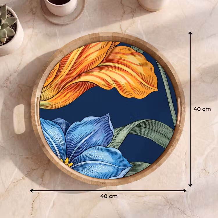 Tray - Flowers - Botanical - Pattern - Bloemen - Botanisch - Patroon Dienblad Rond middel