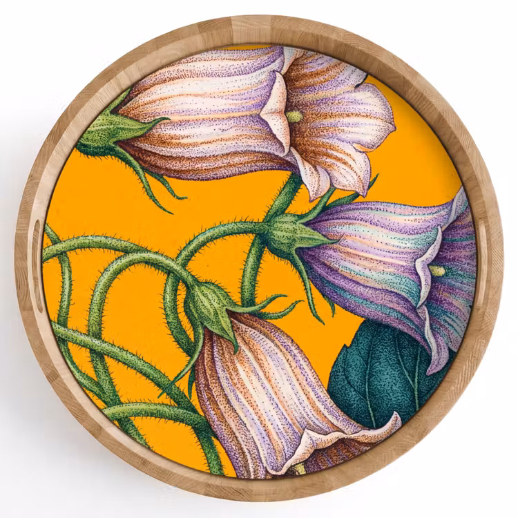 Tray - Flowers - Botanical - Yellow - Bloemen - Botanisch - Geel Dienblad Rond middel