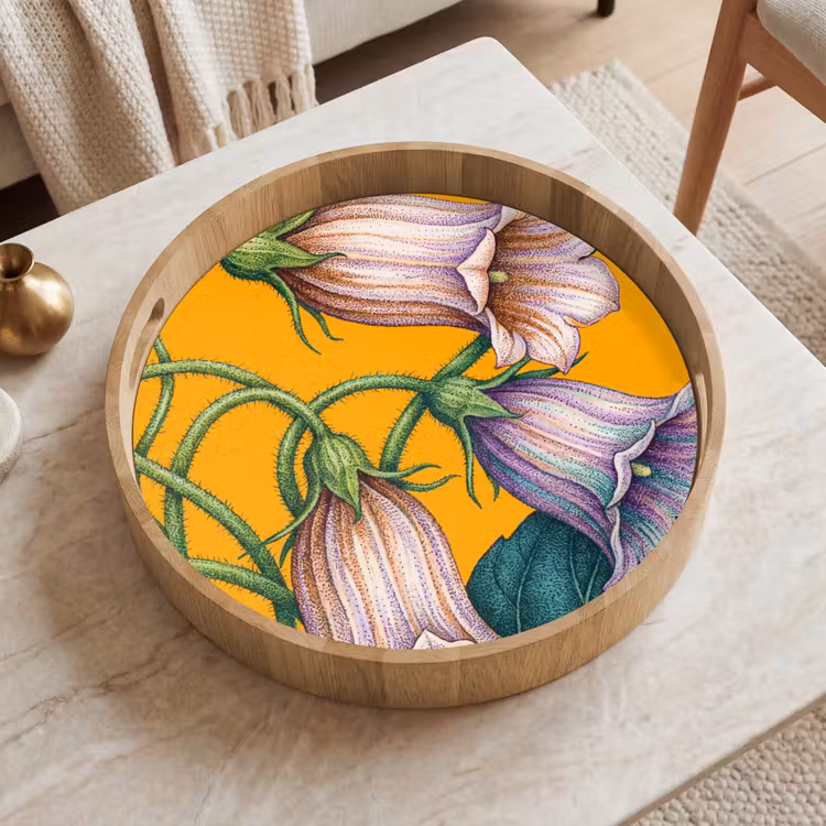 Tray - Flowers - Botanical - Yellow - Bloemen - Botanisch - Geel Dienblad Rond middel
