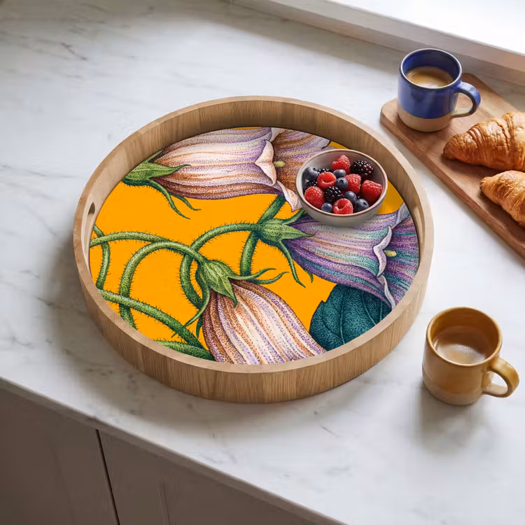 Tray - Flowers - Botanical - Yellow - Bloemen - Botanisch - Geel Dienblad Rond middel