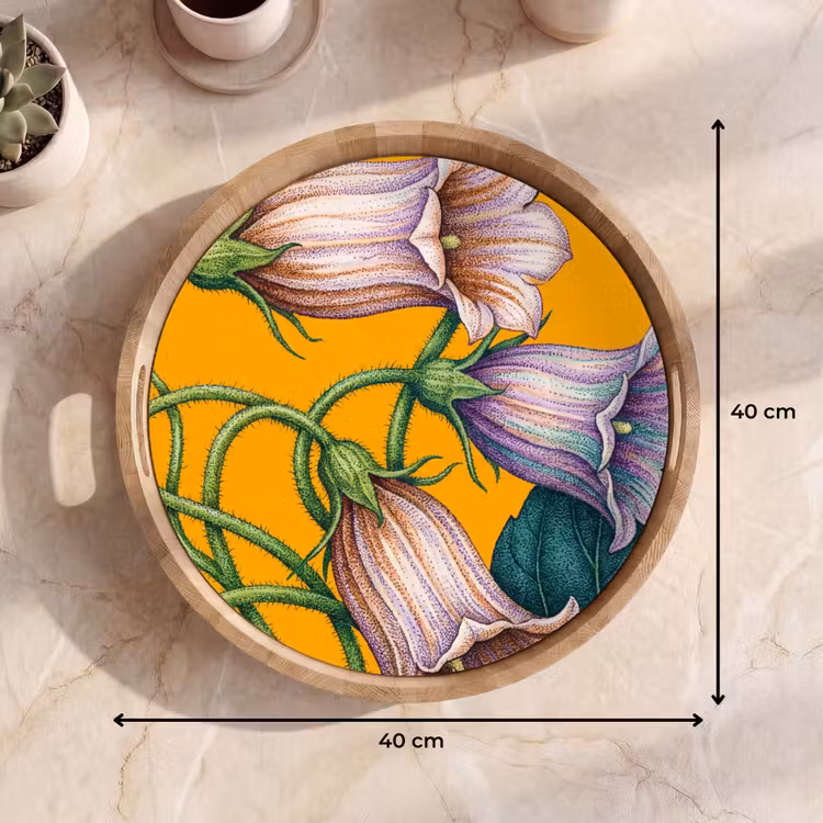 Tray - Flowers - Botanical - Yellow - Bloemen - Botanisch - Geel Dienblad Rond middel