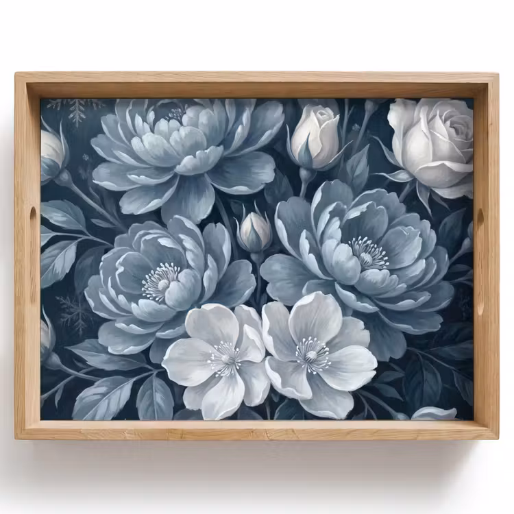 Bloemen - Boeket - Winter - Abstract - Blauw Dienblad Rechthoek middel -z3d_shopping