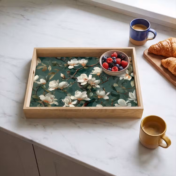 Bloemen - Takken - Wit - Klassiek Dienblad Rechthoek middel -sfeer2