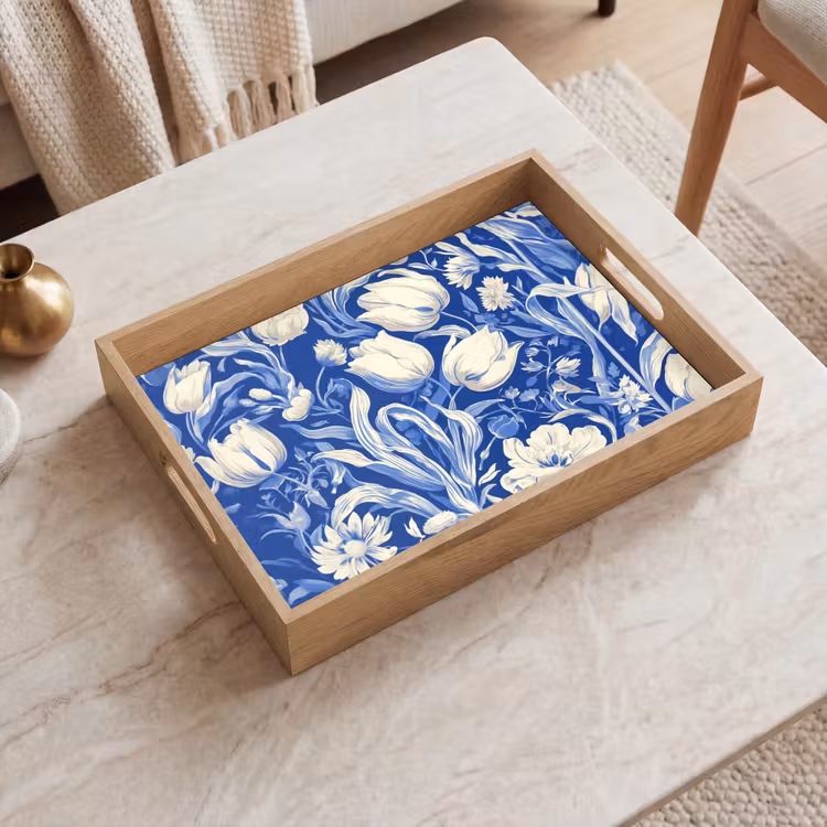 Bloemen - Delfts Blauw - Patroon - Tulp Dienblad Rechthoek middel -sfeer1