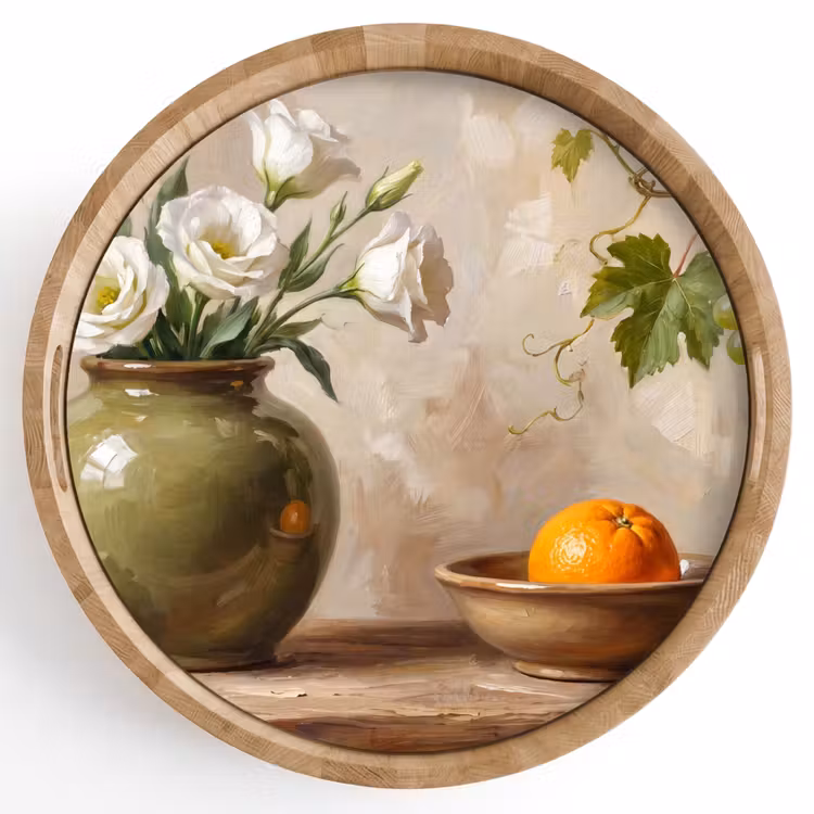 Tray - Flowers - Fruit - Still Life - Bloemen - Fruit - Stilleven Dienblad Rond middel