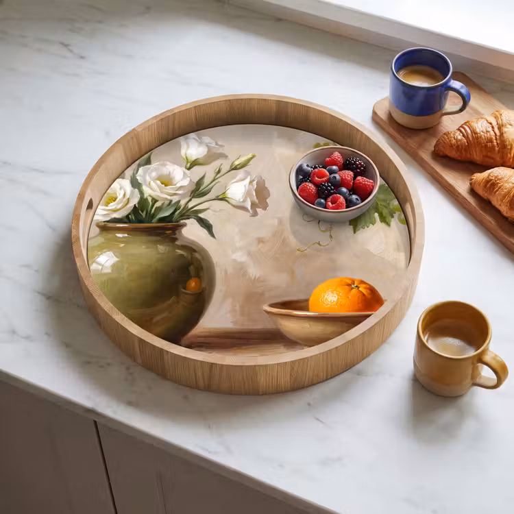 Tray - Flowers - Fruit - Still Life - Bloemen - Fruit - Stilleven Dienblad Rond middel