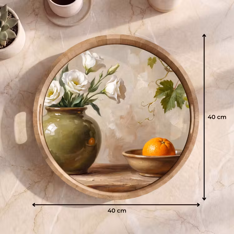 Tray - Flowers - Fruit - Still Life - Bloemen - Fruit - Stilleven Dienblad Rond middel