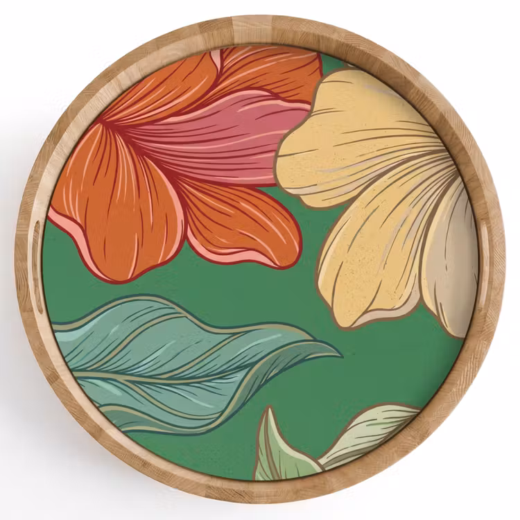 Tray - Flowers - Greenery - Illustration - Bloemen - Groen - Illustratie Dienblad Rond middel