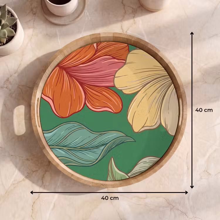 Tray - Flowers - Greenery - Illustration - Bloemen - Groen - Illustratie Dienblad Rond middel