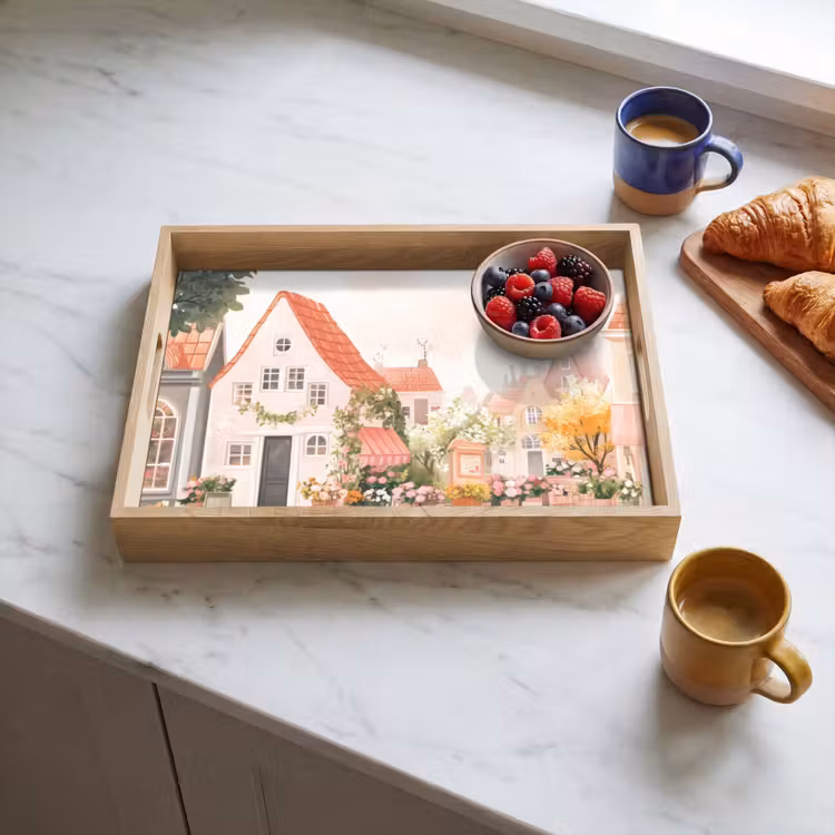 Bloemen - Huizen - Dorp Dienblad Rechthoek middel -sfeer2