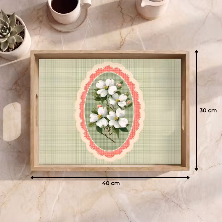 Bloemen - Illustratie - Geruit - Groen Dienblad Rechthoek middel -USP_Formaat