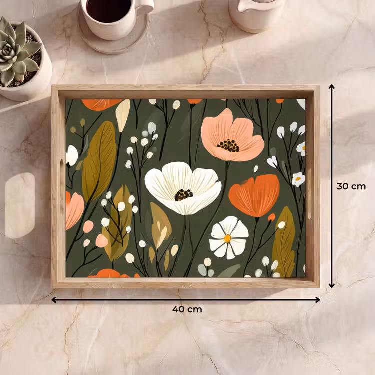 Bloemen - Illustratie - Groen Dienblad Rechthoek middel -USP_Formaat