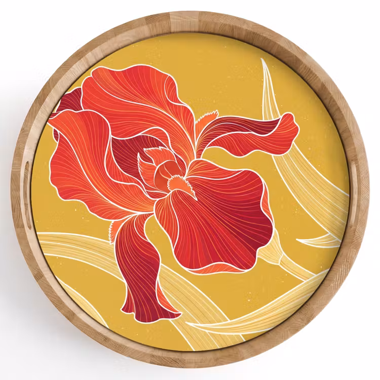 Tray - Flowers - Illustration - Red - Bloemen - Illustratie - Rood Dienblad Rond middel