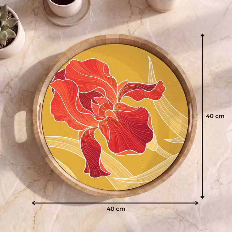 Tray - Flowers - Illustration - Red - Bloemen - Illustratie - Rood Dienblad Rond middel