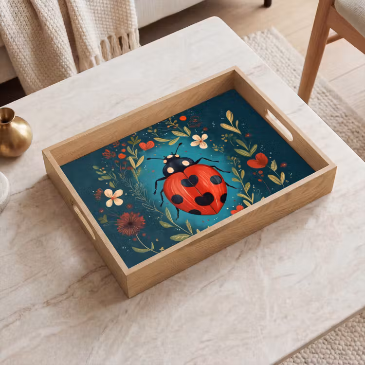 Bloemen - Lieveheersbeestje - Hartje - Rood Dienblad Rechthoek middel -sfeer1