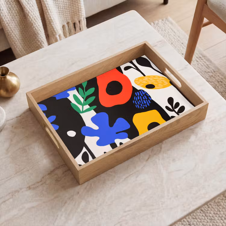 Bloemen - Bladeren - Abstract - Zwart Dienblad Rechthoek middel -sfeer1