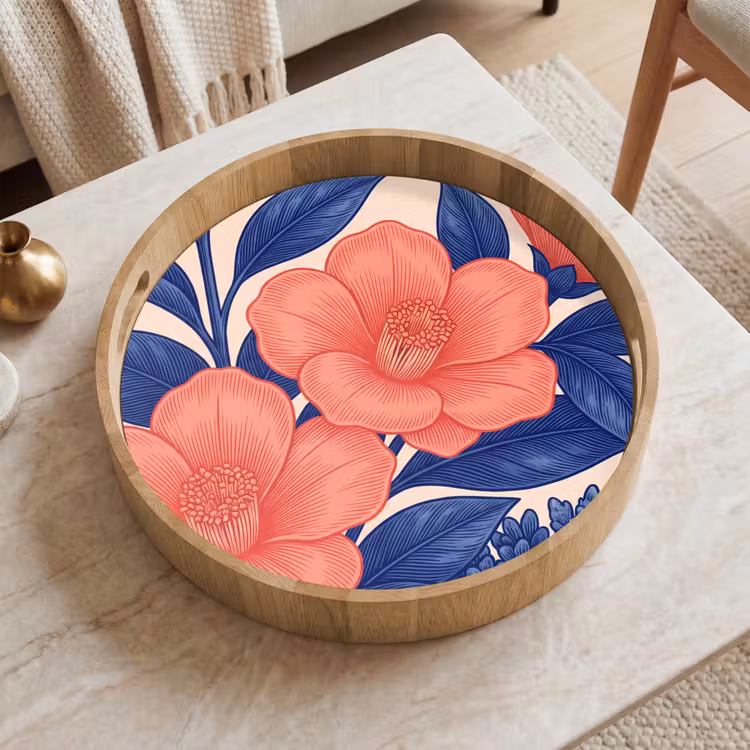Tray - Flowers - Leaves - Botanical - Bloemen - Bladeren - Botanisch Dienblad Rond middel