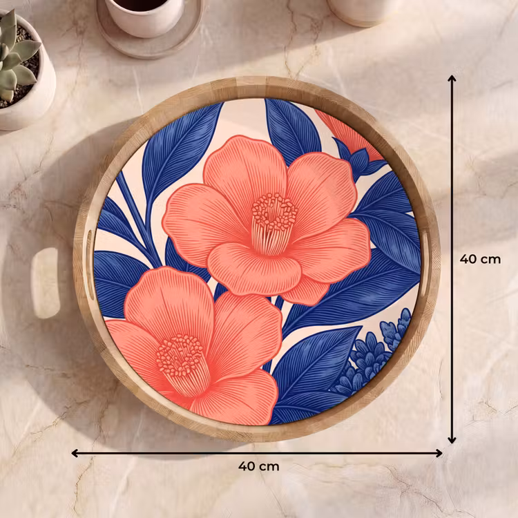 Tray - Flowers - Leaves - Botanical - Bloemen - Bladeren - Botanisch Dienblad Rond middel