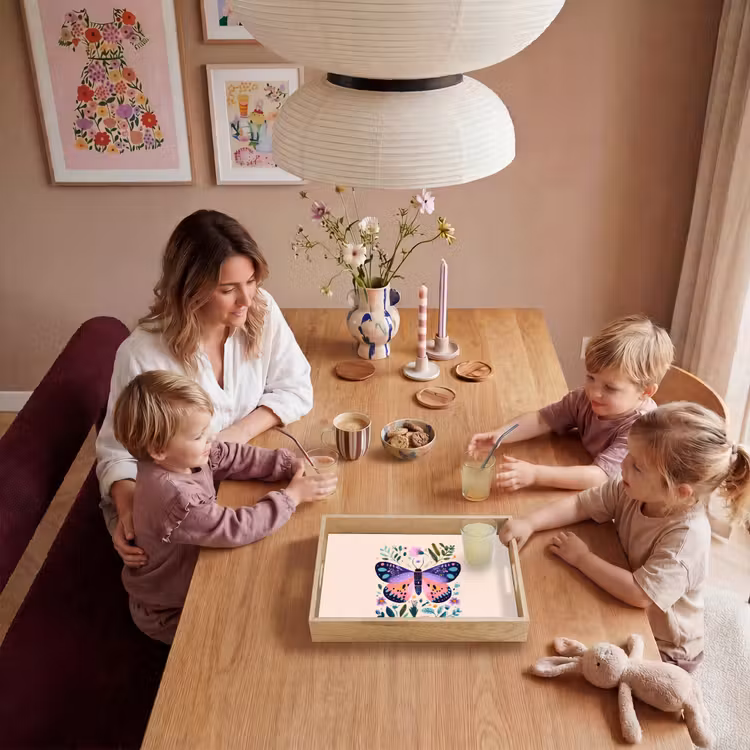 Bloemen - Bladeren - Vlinder - Kleurrijk Dienblad Rechthoek middel -sfeer4