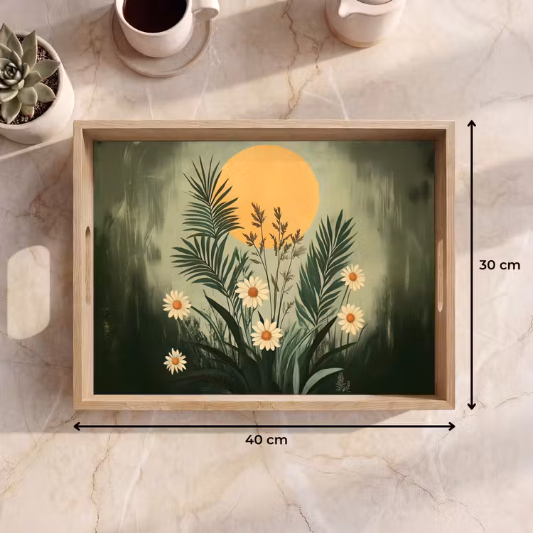 Bloemen - Bladeren - Zon - Groen Dienblad Rechthoek middel -USP_Formaat