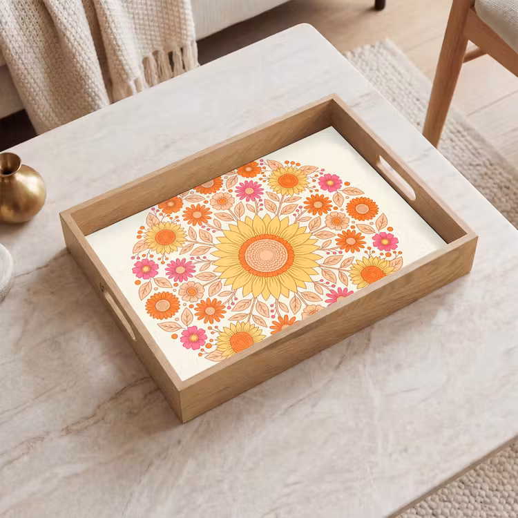 Bloemen - Mandala - Patroon - Kleurrijk Dienblad Rechthoek middel -sfeer1