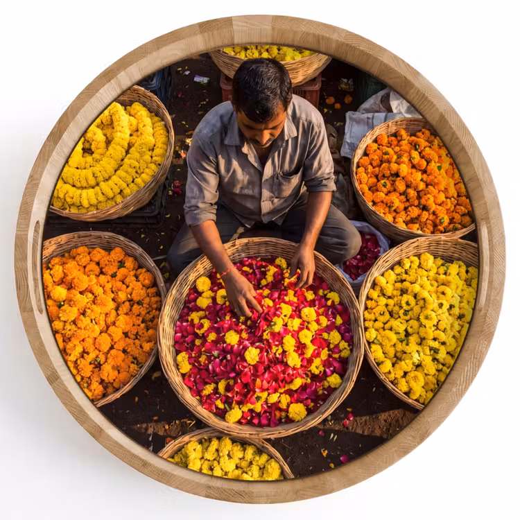 Tray - Flowers - Market - Colorful - Bloemen - Markt - Kleurrijk Dienblad Rond middel