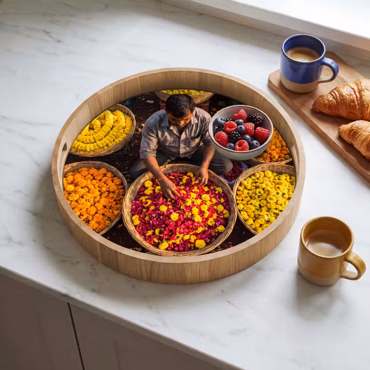 Tray - Flowers - Market - Colorful - Bloemen - Markt - Kleurrijk Dienblad Rond middel