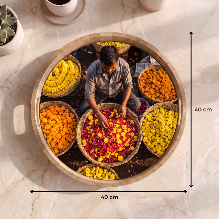 Tray - Flowers - Market - Colorful - Bloemen - Markt - Kleurrijk Dienblad Rond middel