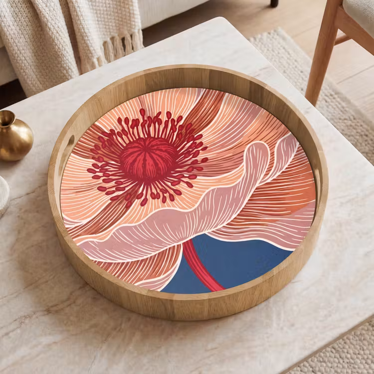 Tray - Flowers - Modern - Abstract - Bloemen - Modern - Abstract Dienblad Rond middel