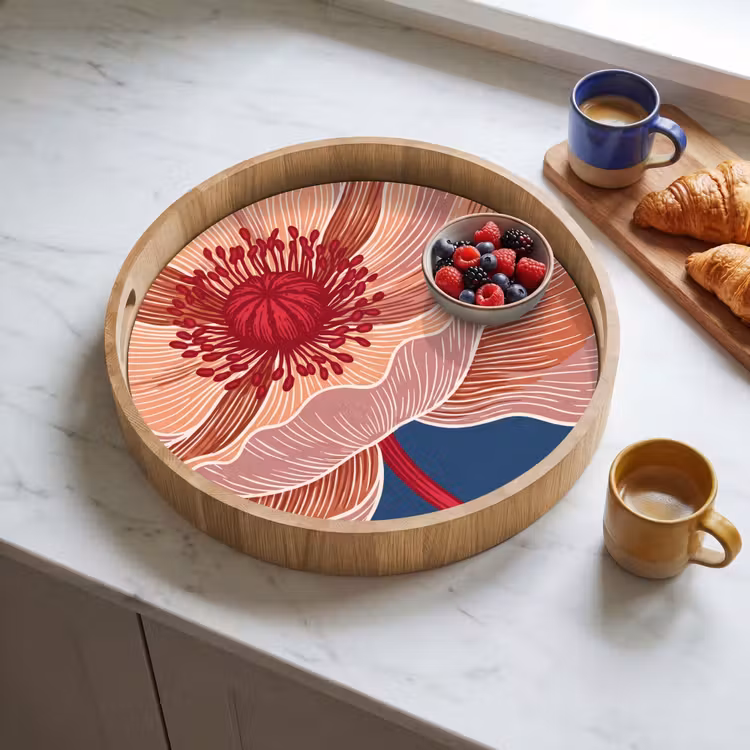 Tray - Flowers - Modern - Abstract - Bloemen - Modern - Abstract Dienblad Rond middel