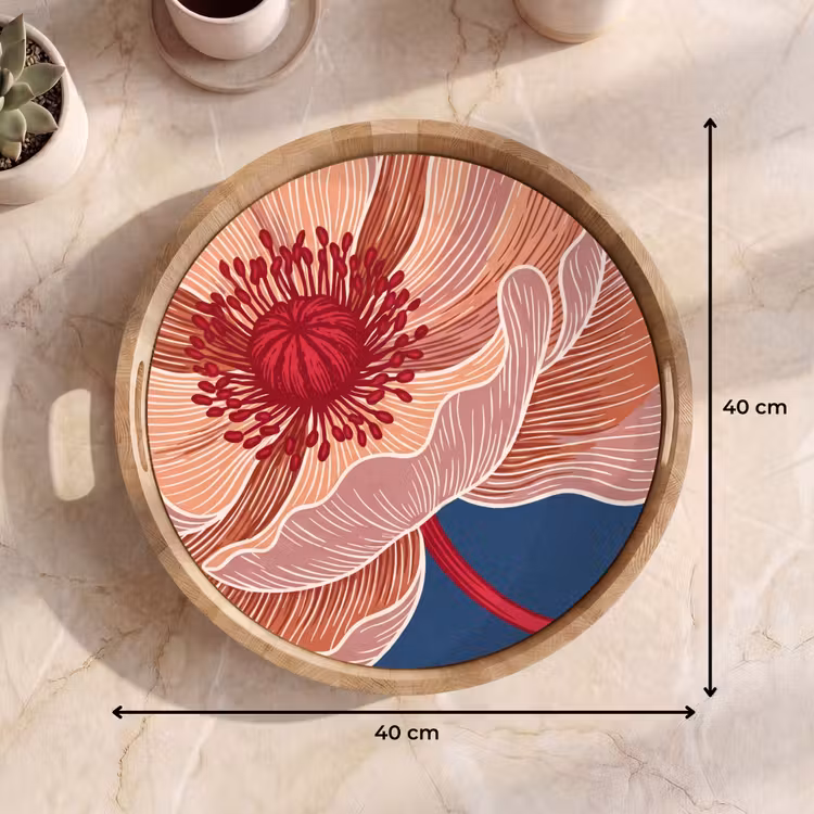 Tray - Flowers - Modern - Abstract - Bloemen - Modern - Abstract Dienblad Rond middel
