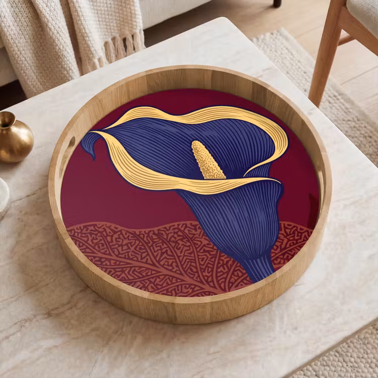 Tray - Flowers - Modern - Purple - Bloemen - Modern - Paars Dienblad Rond middel