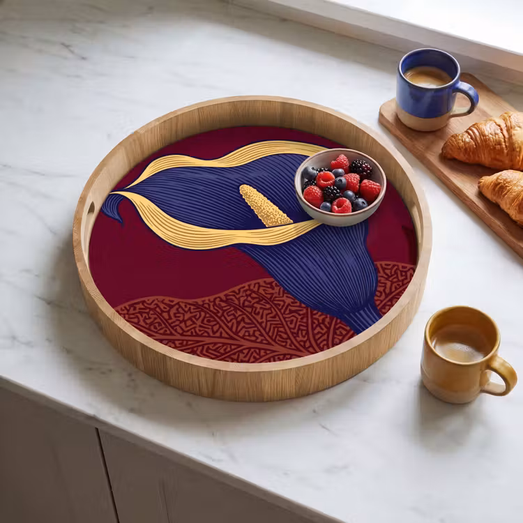 Tray - Flowers - Modern - Purple - Bloemen - Modern - Paars Dienblad Rond middel